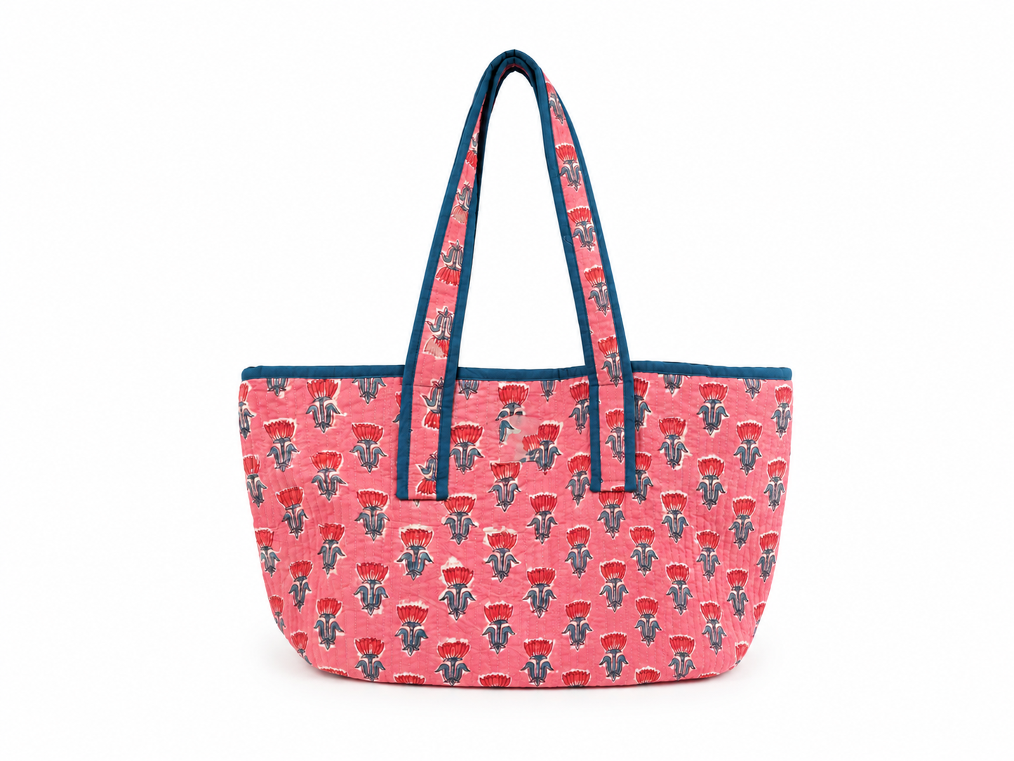 Pink Lotus Hand Block Printed Quilted Cotton Tote Bag – Customizable Wholesale Export Tote