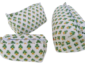 Hand Block Printed Quilted Cotton Toiletry Bag Set of 3 – Marigold Meadow | Eco-Friendly Travel Organizer