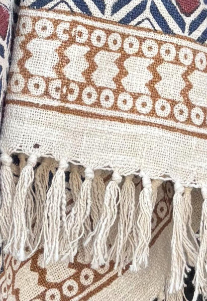 Bohemian Geometric Hand Block Printed Red & Blue Throw with Contrasting Border | 100% Cotton TNT Fabric | 400 GSM Premium Quality