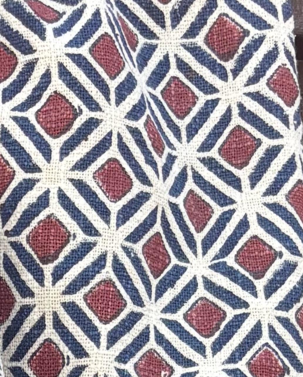 Bohemian Geometric Hand Block Printed Red & Blue Throw with Contrasting Border | 100% Cotton TNT Fabric | 400 GSM Premium Quality