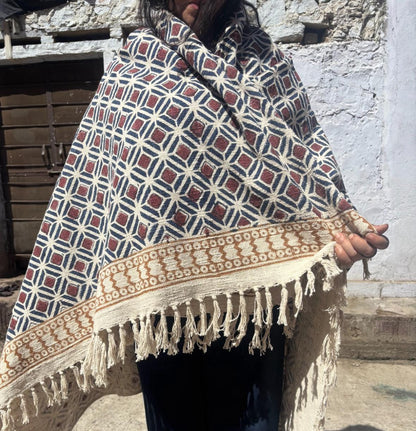 Bohemian Geometric Hand Block Printed Red & Blue Throw with Contrasting Border | 100% Cotton TNT Fabric | 400 GSM Premium Quality