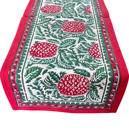 Jaipur Hand Block Printed Cotton Table Linen – Crimson Pine Bloom | Eco- Conscious