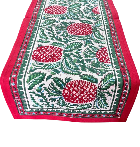 Jaipur Hand Block Printed Cotton Table Linen – Crimson Pine Bloom | Eco- Conscious