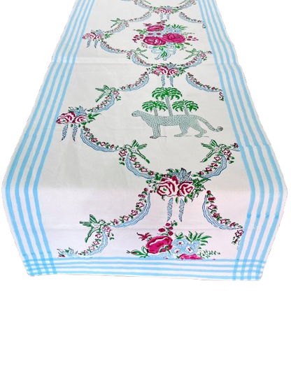 Artisanal Hand Block Printed Cotton Table Runner – Safari Garden | Sustainable