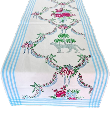 Artisanal Hand Block Printed Cotton Table Runner – Safari Garden | Sustainable