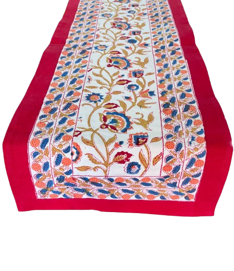 Artisanal Hand Block Printed Cotton Table Runner – Jaipur Blossom Trail | Eco- Friendly