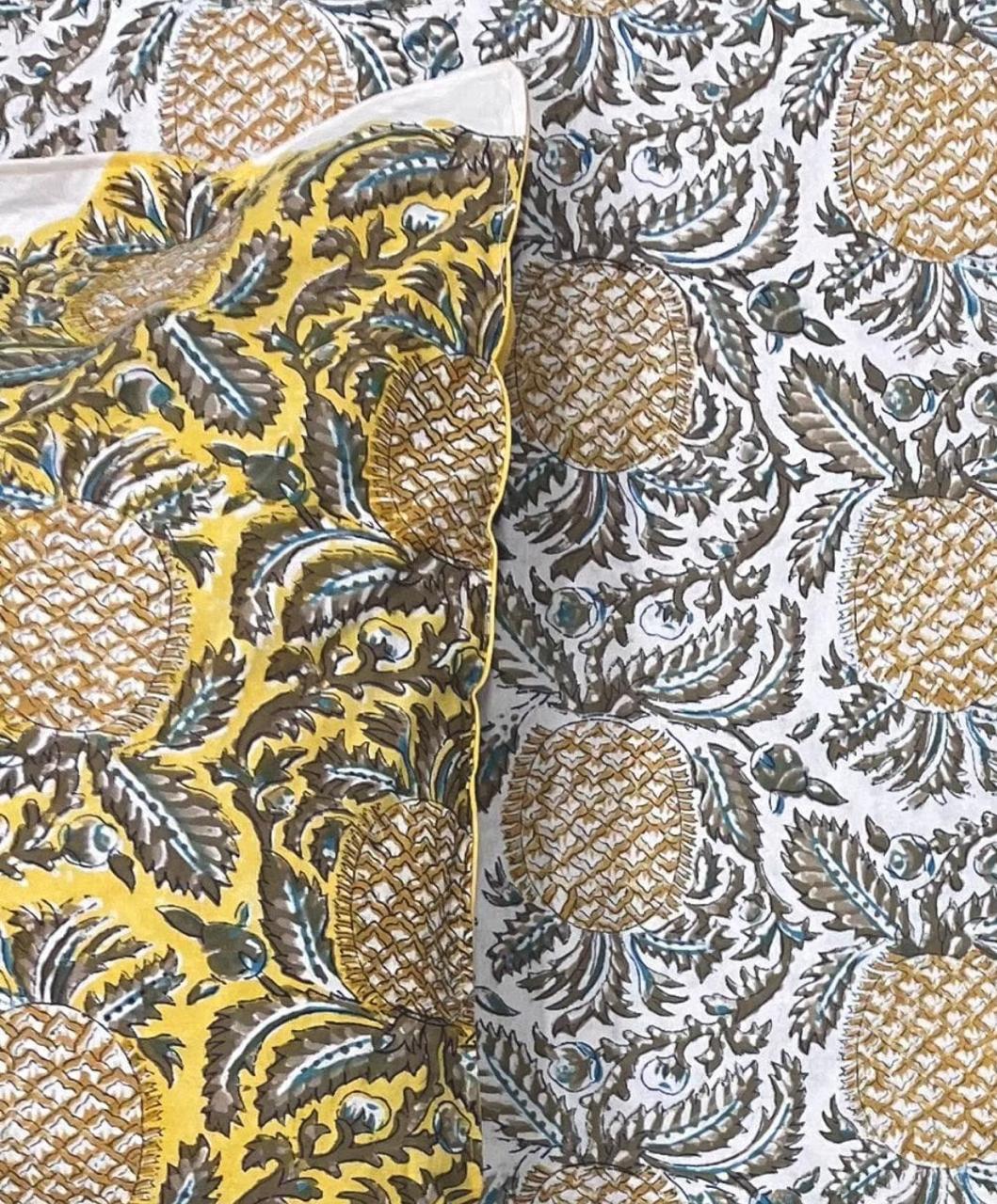 Hand Block Printed Cotton Bedsheet – Pineapple Bloom | Eco-Friendly Artisanal Craft